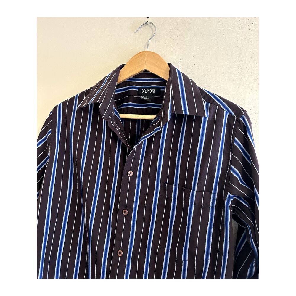 Vintage y2k Club Shirt Brown and Blue Striped Button-down Shirt Men's Small